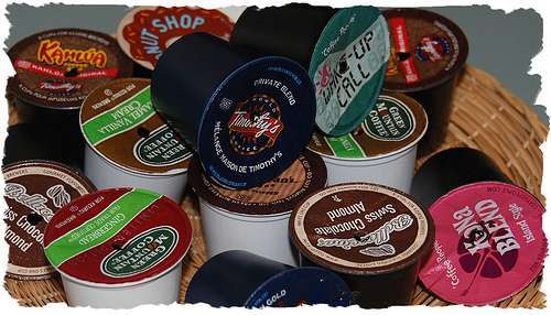 Variety of coffee pods in a basket